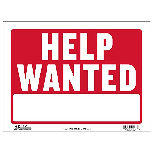 BAZIC 12" X 16" Help Wanted Sign, Now Hiring Jobs Job Fair, Store Mall Restuarant Business Plastic Signs, Vinyl Weather Scratch Resistant Waterproof, Indoor Outdoor, 1-Pack