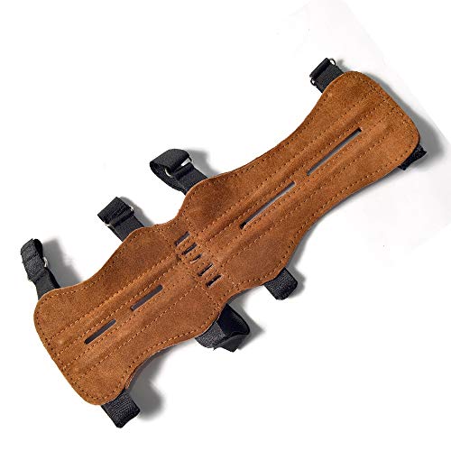 Universe Archery Leather Arm Guards | Bow Arm Protector 4 Strap Archery Guard in 2 Colors | High-Grade Adjustable Leather Armguard | Archery Sports Accessories (Brown)