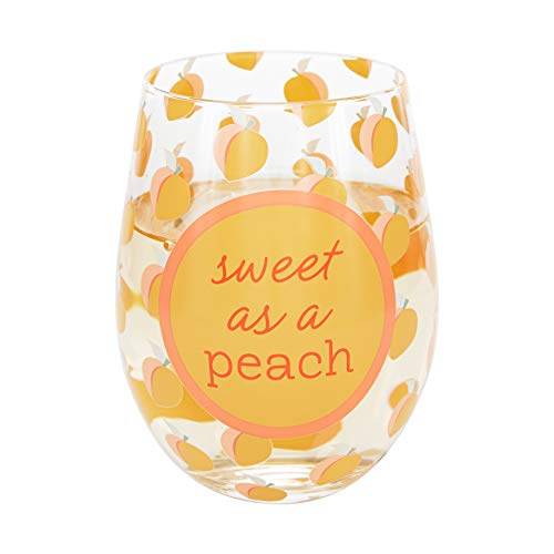 Pavilion Gift Company Sweet As A Peach Peach-18oz Patterned Stemless Wine Glass, 18 oz, Orange