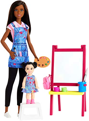 Mattel Barbie Art Teacher Playset with Brunette Doll, Easel and Accessories