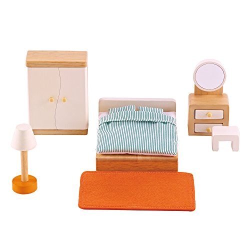 Hape Wooden Doll House Furniture Master Bedroom Set