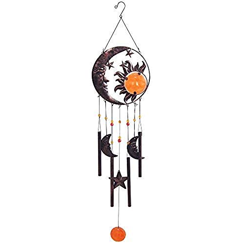 Comfy Hour Sun Moon Face Engraved Collection 17" Metal Art Moon Star Sunface Wind Chime, Copper Sun Face Sonnet Windchime