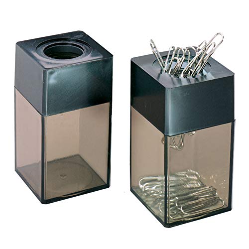 Charles Leonard Transparent Paper Clip Dispenser with Magnetic Top, Small, Black and Smoke (010-B)