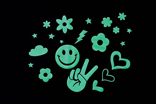 GLOPLAY Happy Days(18 pcs/Pack), Glow in The Dark Message Wall Stickers, The Eco-Friendly and Brightest Wall Stickers for Ceiling, Bathtime, Bedroom, Party, Decor, Made in Japan