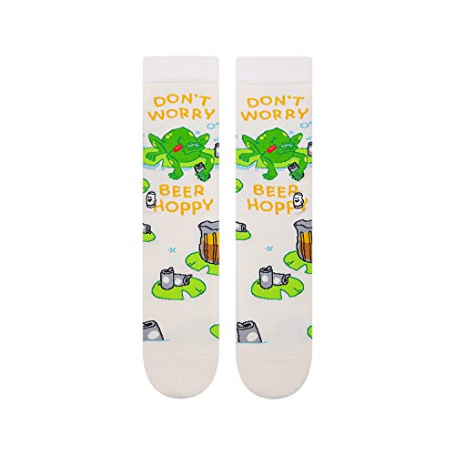 InStitches BooSocki Beer Hoppy Beer Lover Funny Frog Unisex Crew Sock, Large