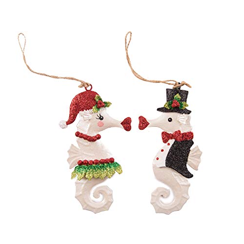 Beachcombers B23376 Holiday Kissing Seahorses Hanging Ornaments, Set of 2