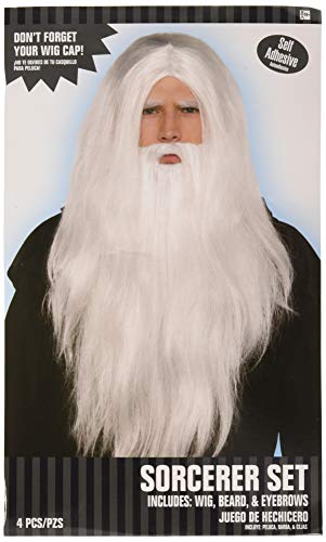 Amscan 843474 Long White Sorcerer Wig, Beard and Eyebrows, 1 Set