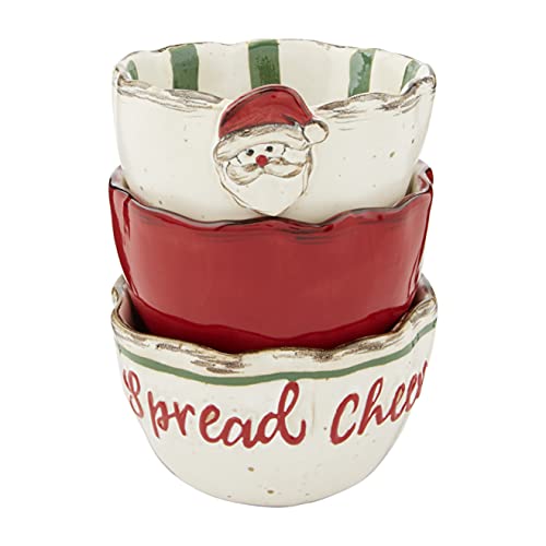 Mud Pie Santa Christmas Farmhouse Mini Dip Cup Set, 2" x 3" Diameter