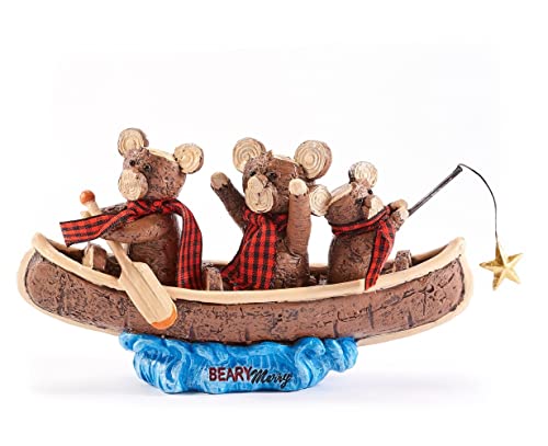 Giftcraft 683315 Christmas Bears in Canoe Figurine with Sentiment, 7.28-inch Length, Polyresin