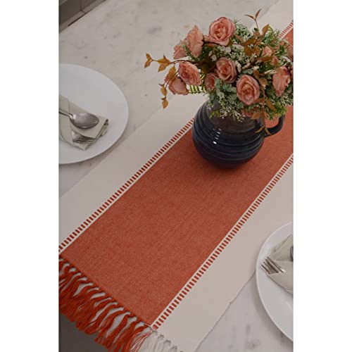 Bzaar Quintessential Textiles Ribbed Yarn Dyed 100% Cotton Table Runner for Dining Table, Place Mats for Home, Kitchen, Dining Room, Holiday, Wedding, Party & Decor, 14 x 72 Inch, White