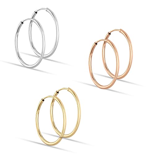 LeCalla 925 Sterling Silver Set of 3 Pairs Endless 3 Colors Hoop Earrings for Girl Teen Women 25MM