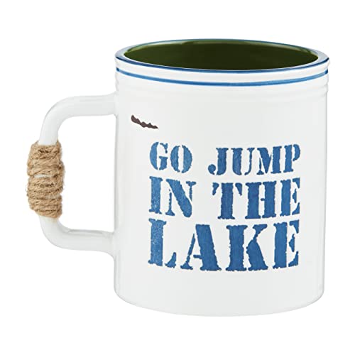 Mud Pie Go Jump In the Lake Mug, 20 oz, Dolomite, White