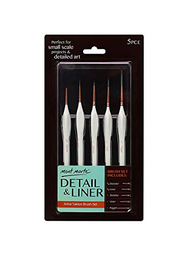 Mont Marte Liner Brush Set for Painting, 5 Piece Detailed Art Brushes with Wood Handle