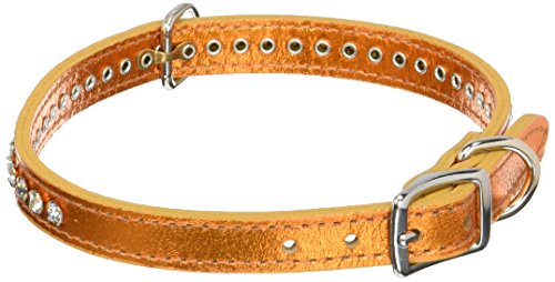 OmniPet Signature Leather Crystal and Leather Dog Collar, 16", Metallic Apricot