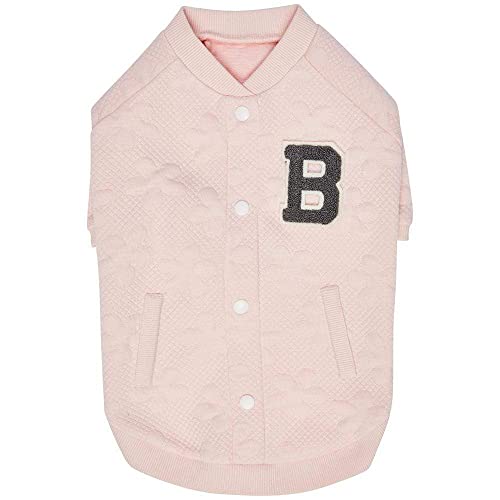 Blueberry Pet Soft & Comfy Baseball Fans Favorite Floral Jacquard Pullover Dog Sweatshirt in Pink, Back Length 20", Pack of 1 Jacket for Dogs