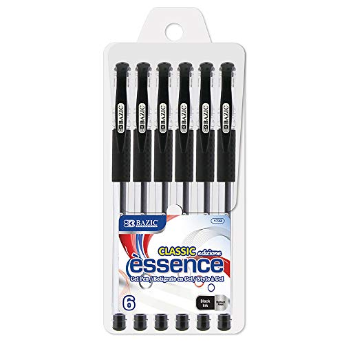 BAZIC Essence Black Gel-Pen w/Cushion Grip (6/Pack), 1-Pack