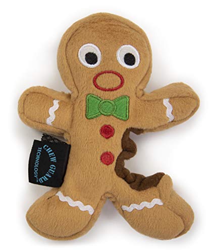 Worldwise goDog, Gingerbread Man, Squeaker Dog Toy, Chew Resistant, Durable Plush, Soft, Tough, Reinforced Seams, Brown, Small