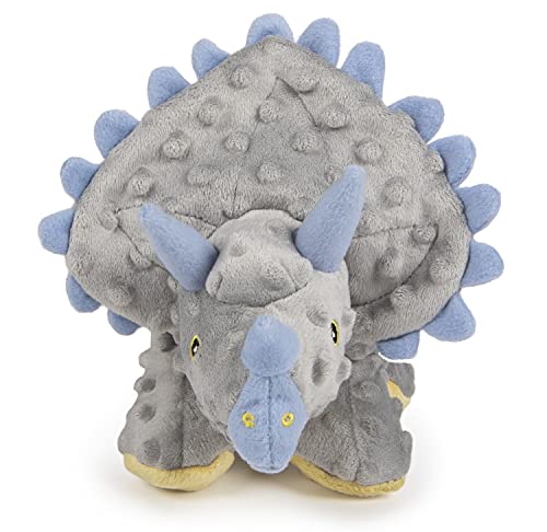 Worldwise goDog Dinos Triceratops With Chew Guard Technology Tough Plush Dog Toy, Grey, Large