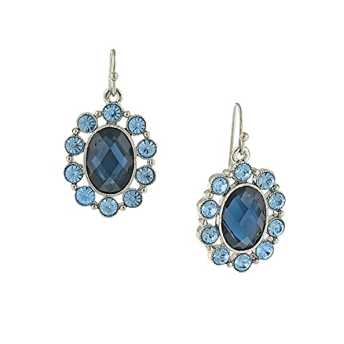 1928 Jewelry Women's"Radiant Orchid" Montana Blue Oval Glass Stone Crystal Drop Earrings