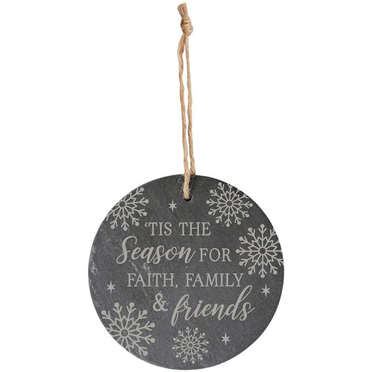 Carson Home Accents Faith Family Friends Slate Hanging Ornament, 4-inch Diameter