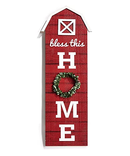 Giftcraft 682419 Christmas Barn Design Plank Porch Sign with Sentiment, 0.98 inch, Medium Density Fiberboard