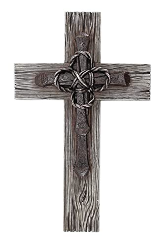 Comfy Hour Faith and Hope Collection Faux Wood Design Industrial Style, Nail and Wire Wall Cross, Brown