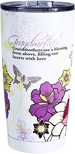 Pavilion - Grandma - 20 Oz Purple Floral Double-Walled Stainless Steel & Plastic Travel Coffee Cup Mug With BPA-Free Slide Open Lid