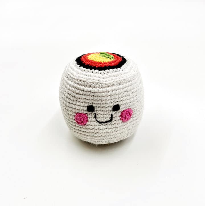 Pebble | Handmade Friendly Sushi Roll Rattle | Crochet | Fair Trade | Pretend | Imaginative Play | Woodlands | Rattle | Machine Washable
