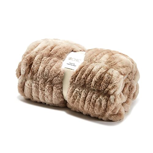 Two's Company Polyester Premiere Super Luxe Marbled Shades of Brown Faux Fur Throw Blanket