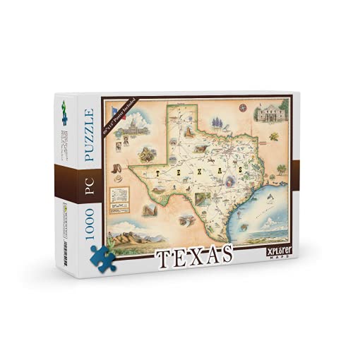 Xplorer Maps Texas State Map Cardboard Jigsaw Puzzle - 1000 Pieces, Hand-Illustrated - Educational, Family Activity, Ages 7+, Includes Poster - 25.4 x 19.8