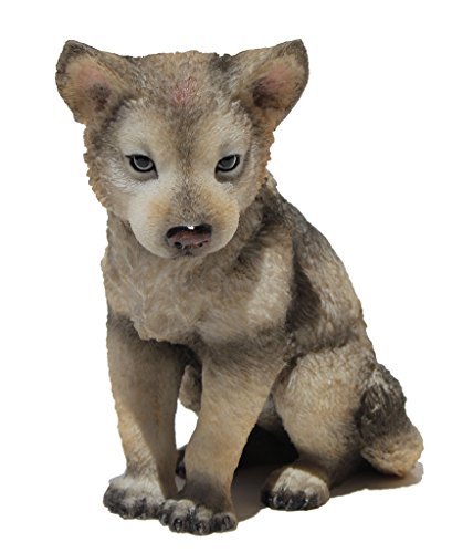 Unicorn Studio US 4.5 Inch Wolf Cub Sitting Decorative Statue Figurine, Gray and Cream