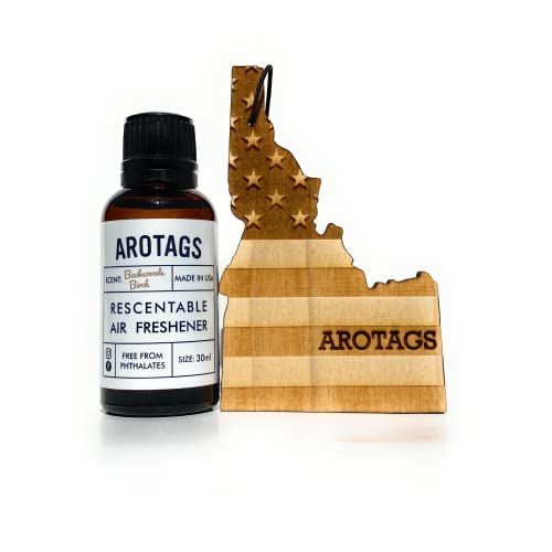 Arotags Idaho Patriot Wooden Car Air Freshener - Long Lasting Backwoods Birch Scent Diffuses for 365+ Days - Includes Hanging Mirror Diffuser and Fragrance Oil - 100% American Made