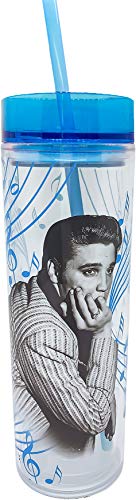 Spoontiques 22111 Tall Cup Tumbler with Straw, 16 Oz (Elvis)