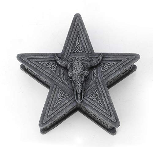 Unicorn Studio Veronese Design 2 3/4 Inch Wicca Cow Skull Pentagram Trinket Box Cast Resin Stone Finish Statue Home Decor