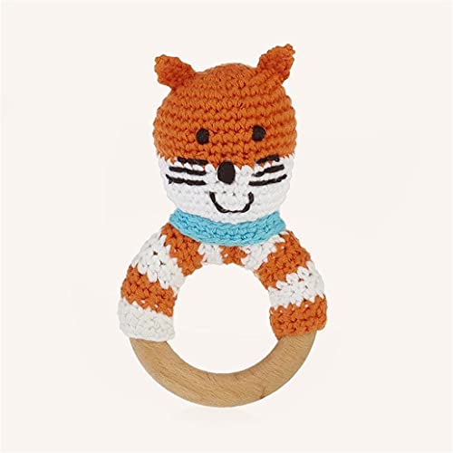 Pebble 200-507 Fox Wooden Ring Rattle, 5-inch Length