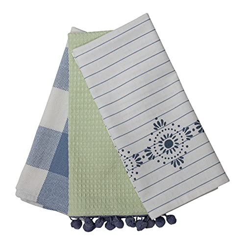 Foreside Home & Garden Set of 3 Multicolor Gingham and Stripe Pattern 27 x 18 Inch Woven Cotton Kitchen Tea Towels, Multi