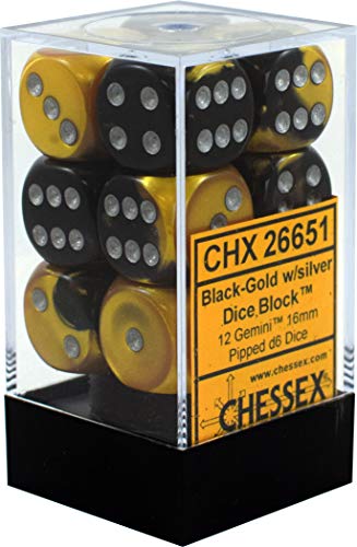 Chessex 26651 Gemini 16mm d6 Block of 12 Dice, Multicolor