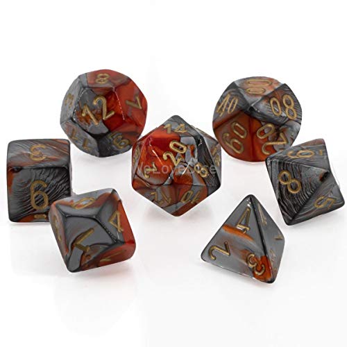Chessex CHX26461 Dice-Gemini Orange-Steel/Gold Set