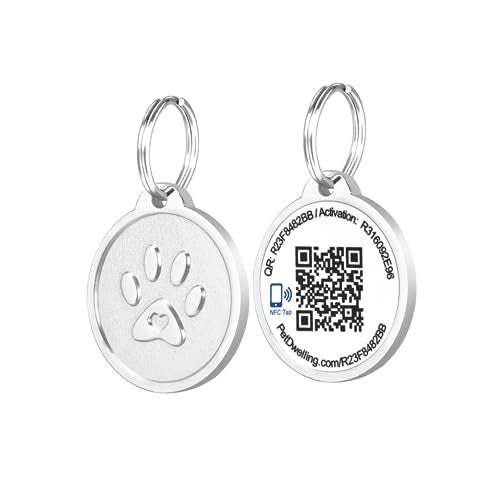 Pet Dwelling Smart QR Code-NFC Pet ID Tag - Dog Tags - Cat Tags - Online Pet Profile - Instant Email Alert -Scanned QR Tag GPS Location (Silver Paw)