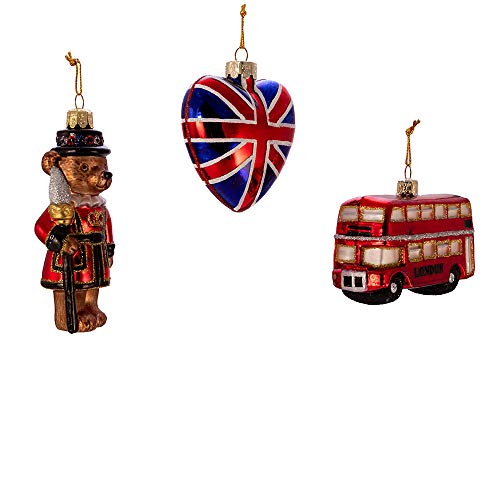Kurt Adler Kurt S. Adler 4.5-Inch Britain Inspired Glass, Set of 3 Ornament, Multi