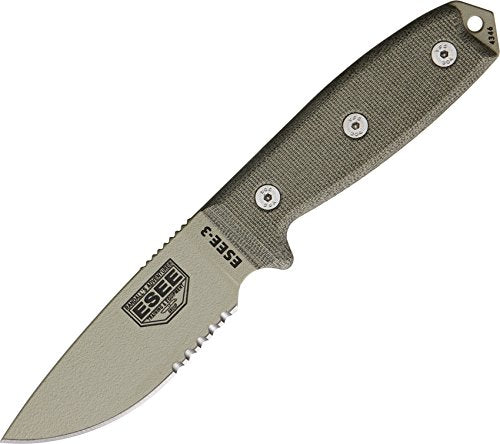 Blue Ridge Knives ESEE -3 Serrated Edge Blades & Micarta Handles with OD Green Sheath, Desert Tan