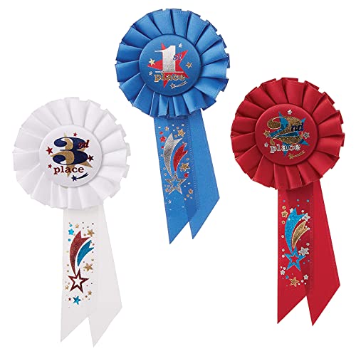 Beistle 3 Piece Fabric Sports Award Ribbons 1st, 2nd, 3rd Place Educational Supplies, 3.25" x 6.5", Multicolor