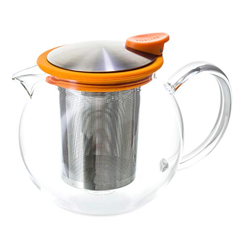 FORLIFE Bola Glass Teapot with Basket Infuser, 25oz./750ml., Orange