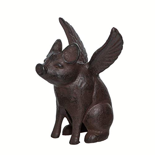 Transpac A6341 Cast Iron Flying Pig Figurine Decor