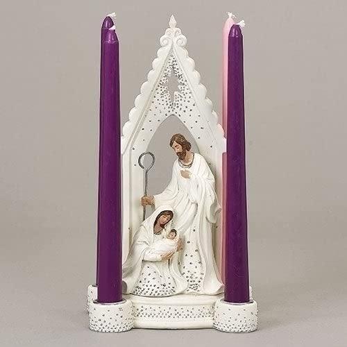 Roman Holy Family Advent Silver Dot Candle Holder (Candles not Included)