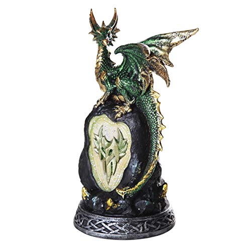 Pacific Trading Giftware Green Mystic Forest Dragon with LED Light On Crystal Rock Mountain 7.5H