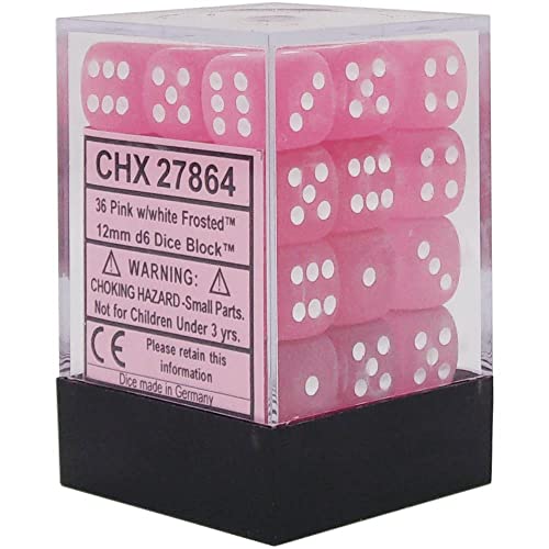 Chessex D6 12mm Pink w/White (36)