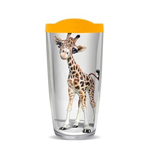 FREEHEART 22oz Tumbler - GIRAFFE - Animal Club with Yellow Lid