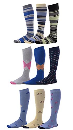 Pierre Henry Socks Over the Calf Socks for Men (9 pairs) | Big and Tall Over the Calf Dress Socks | Long Socks Designed to Stay up 12+ hr | Makeover II - Wings & Hip (Size 12-16) (9 pairs)‚Ä¶