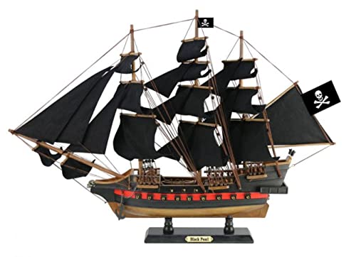 Hampton Iron Handcrafted Nautical Decor Wooden Black Pearl Black Sails Limited Model Pirate Ship 26" - Decorative Boat